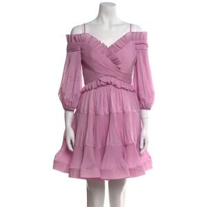 ZIMMERMANN Pink Off-Shoulder Tiered Chiffon Dress